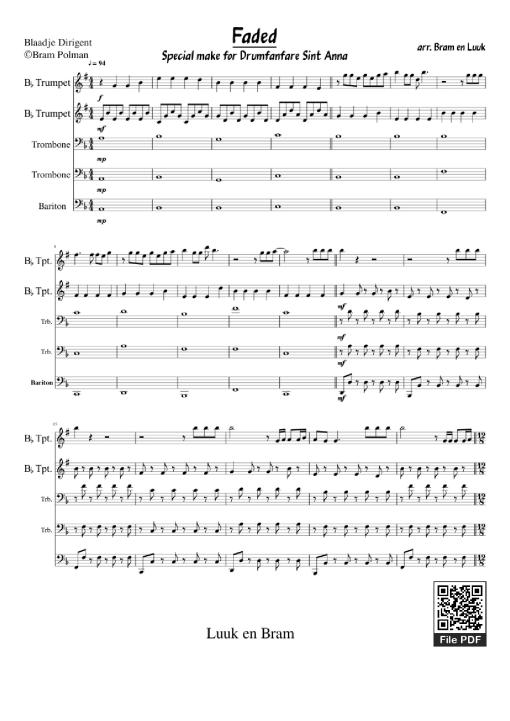 Sheet nhạc PDF bài Faded - Arr. Bram En Luuk