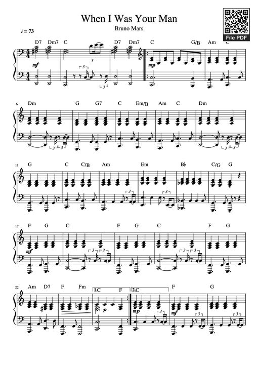 Sheet nhạc PDF bài When I Was Your Man Piano