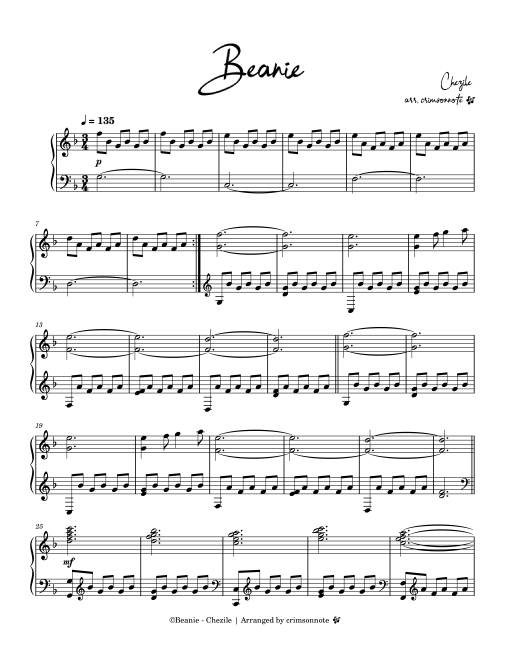 Sheet nhạc PDF bài Beanie Piano (D minor)