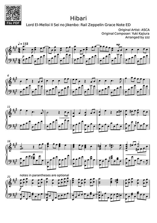 Hibari Piano - Original Artist: ASCA