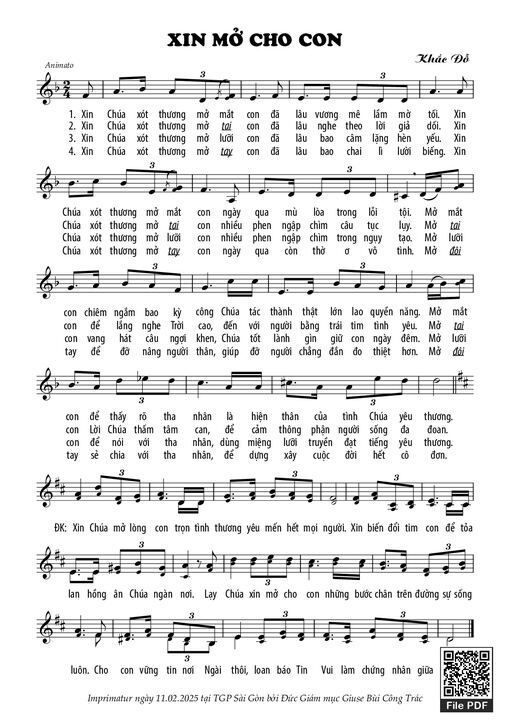 Sheet nhạc PDF bài Xin Mở Cho Con