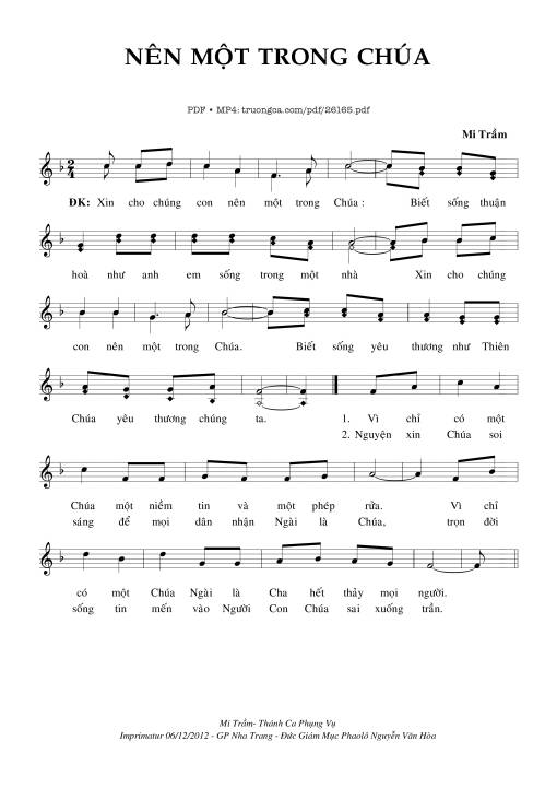 Sheet nhạc PDF bài Nên Một Trong Chúa