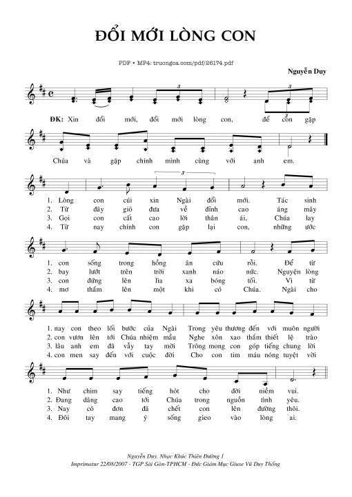 Sheet nhạc PDF bài Đổi Mới Lòng Con