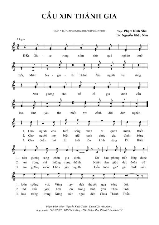 Sheet nhạc PDF bài Cầu Xin Thánh Gia