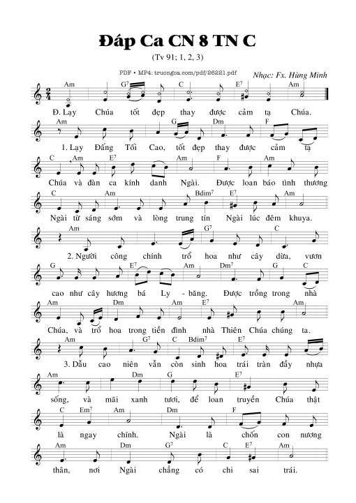 Thánh Vịnh 91, Chúa Nhật 8C Thường Niên