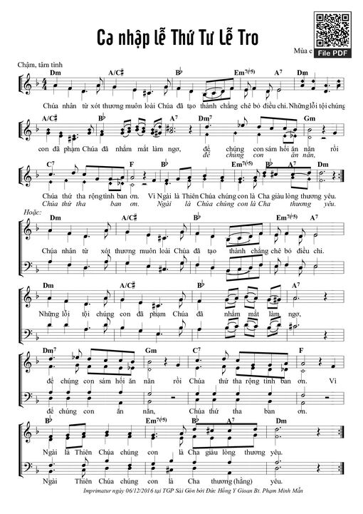 Sheet nhạc PDF bài Ca Nhập Lễ Thứ Tư Lễ Tro