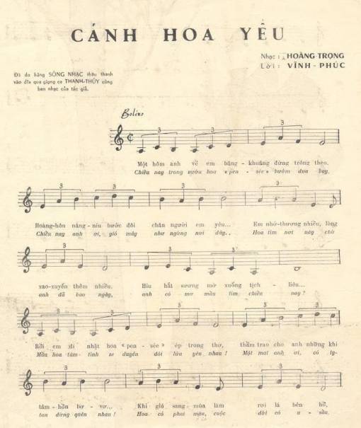 Sheet nhạc PDF bài Cánh hoa yêu - Vĩnh Phúc