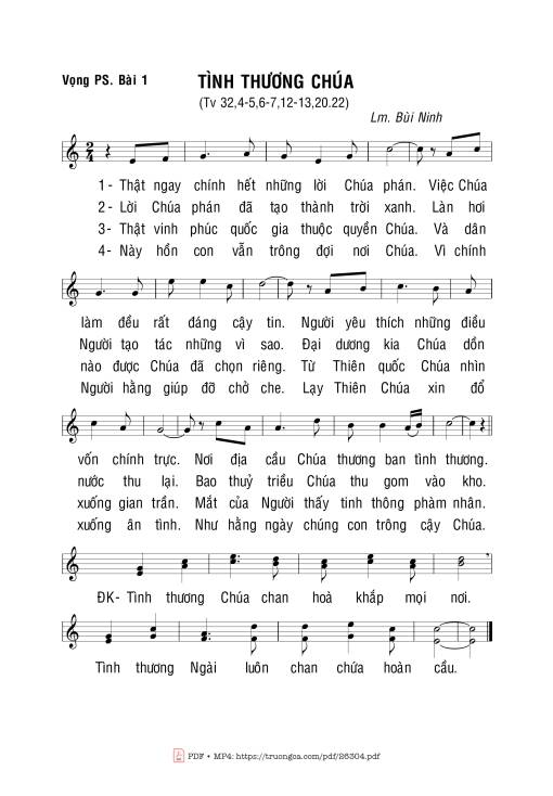 Sheet nhạc PDF bài Thánh Vịnh 32, Tình Thương Chúa
