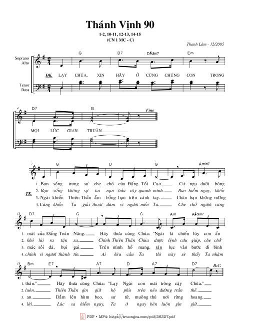 Sheet nhạc PDF bài Thánh Vịnh 90, Chúa Nhật 1C Mùa Chay