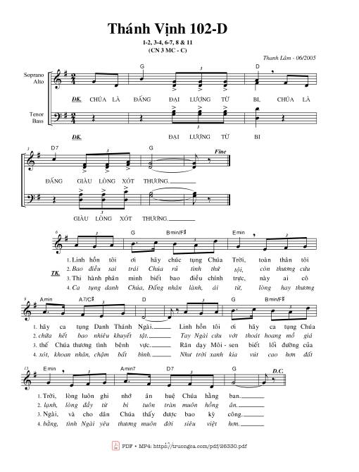 Sheet nhạc PDF bài Thánh Vịnh 102, Chúa Nhật 3C Mùa Chay