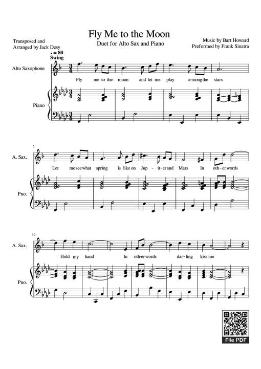 Sheet nhạc PDF bài Fly Me to the Moon Piano