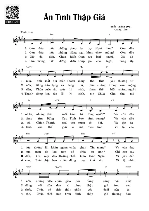 Sheet nhạc PDF bài Ân Tình Thập Giá