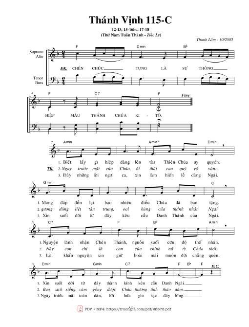 Sheet nhạc PDF bài Thánh Vịnh 115, Thứ Năm Tuần Thánh - Lễ Tiệc Ly
