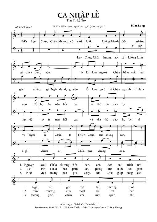 Sheet nhạc PDF bài Ca Nhập Lễ Thứ Tư Lễ Tro
