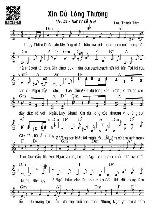 Sheet nhạc PDF bài Xin Dủ Lòng Thương (Tv 50)