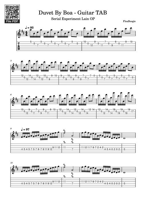 Duvet By Boa - Guitar TAB
