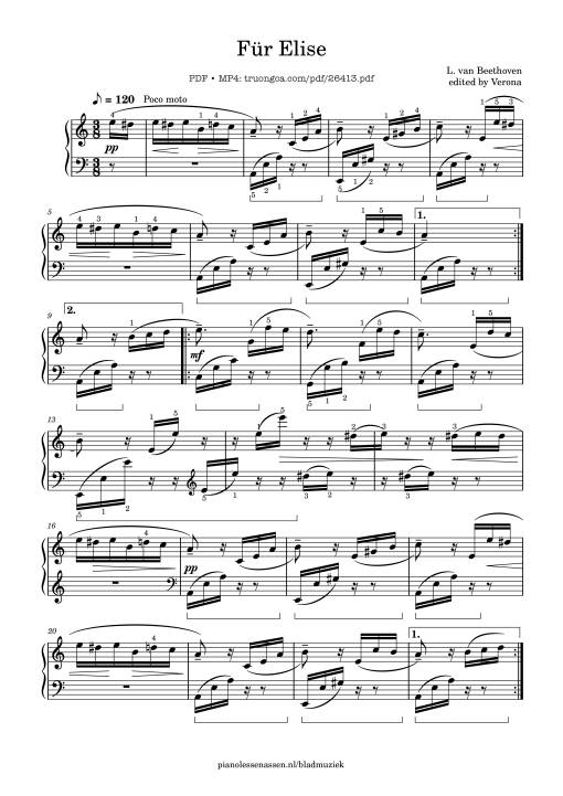 Für Elise Piano With fingering