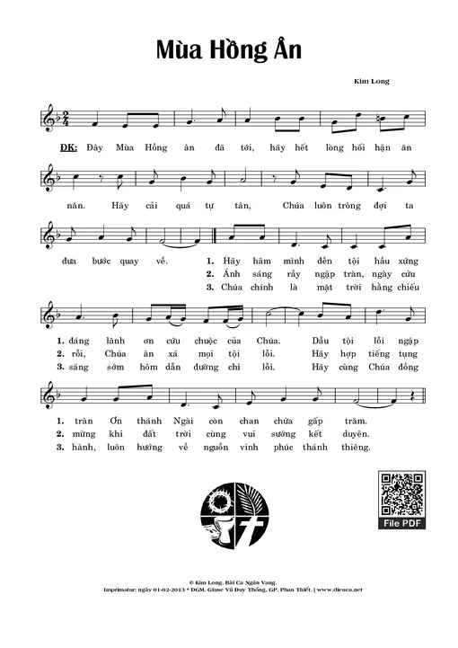 Sheet nhạc PDF bài Mùa Hồng Ân