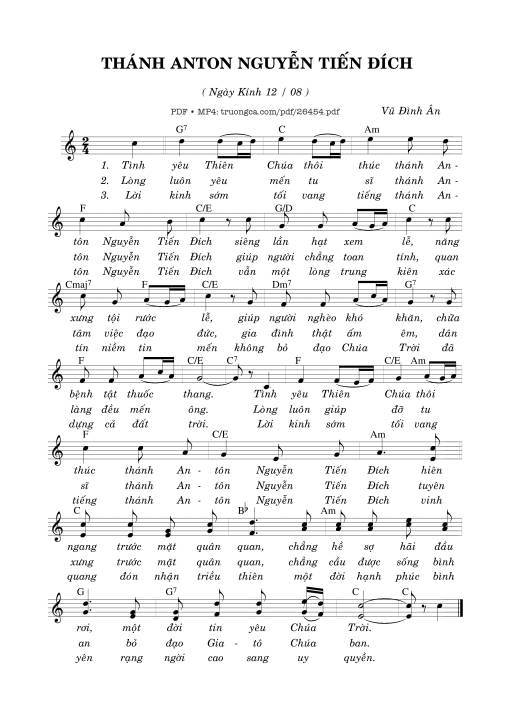 Sheet nhạc PDF bài Thánh Antôn Nguyễn Tiến Đích (12.08)