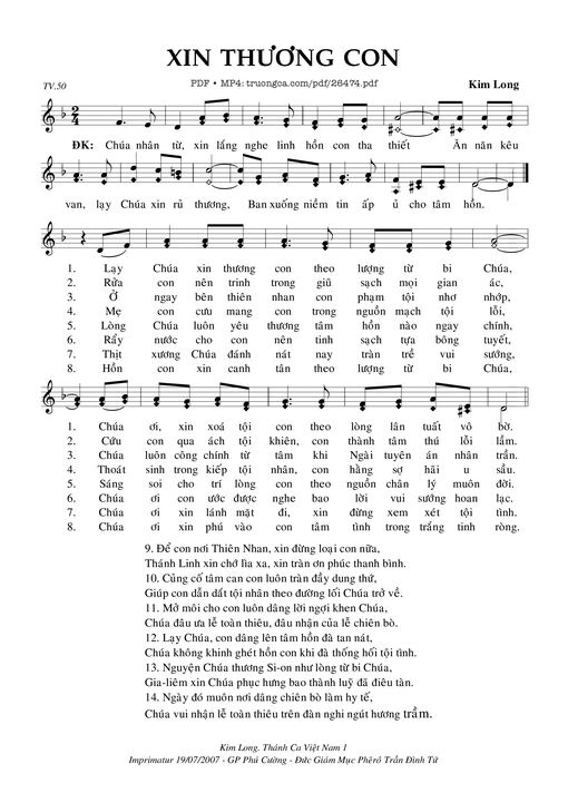 Sheet nhạc PDF bài Xin Thương Con
