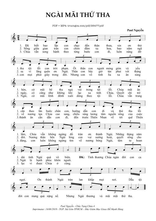 Sheet nhạc PDF bài Ngài Mãi Thứ Tha