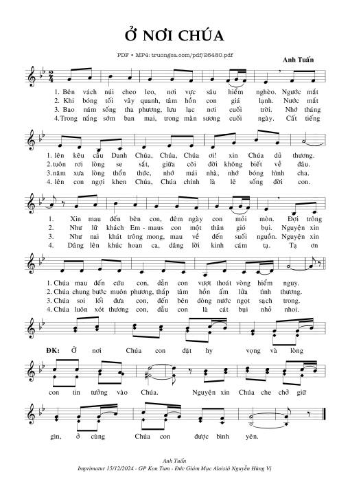 Sheet nhạc PDF bài Ở Nơi Chúa - Anh Tuấn