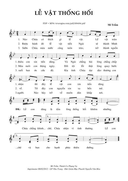 Sheet nhạc PDF bài Lễ Vật Thống Hối