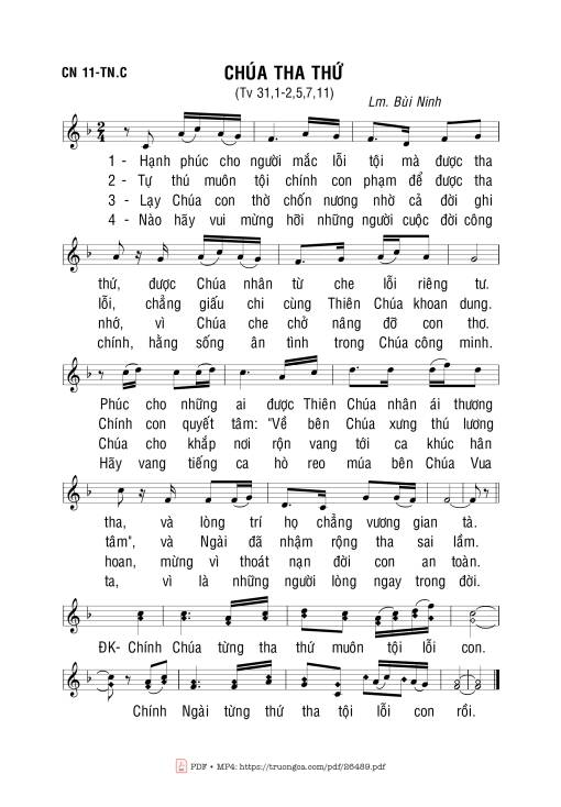 Sheet nhạc PDF bài Thánh Vịnh 31, Chúa Tha Thứ