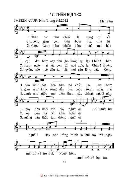 Sheet nhạc PDF bài Thân Bụi Tro