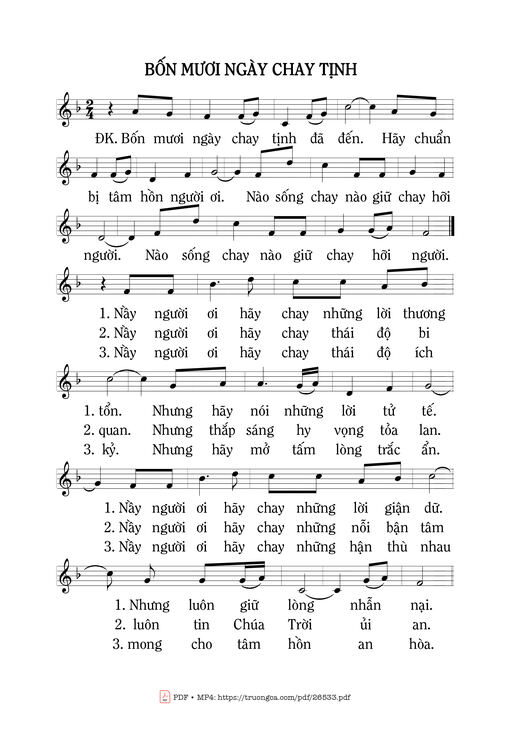 Sheet nhạc PDF bài Bốn Mươi Ngày Chay Tịnh