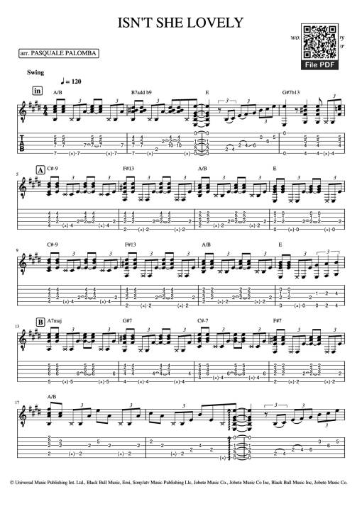 ISN'T SHE LOVELY Guitar TAB