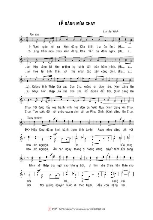 Sheet nhạc PDF bài Lễ Dâng Mùa Chay