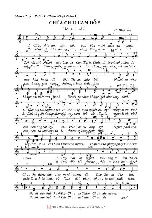 Sheet nhạc PDF bài Chúa Chịu Cám Dỗ 2