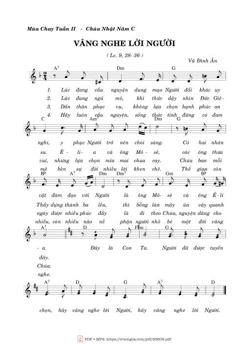 Sheet nhạc PDF bài Vâng Nghe Lời Người