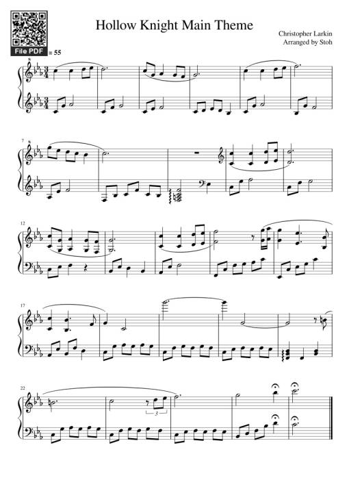 Sheet nhạc PDF bài Hollow Knight Main Theme Piano