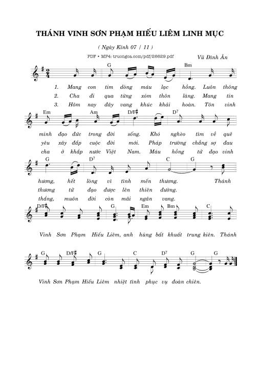 Sheet nhạc PDF bài Thánh Vinh Sơn Phạm Hiếu Liêm Linh Mục (07.11)