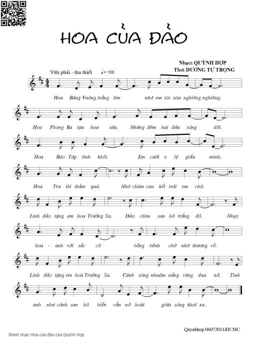Sheet nhạc PDF bài Hoa của đảo