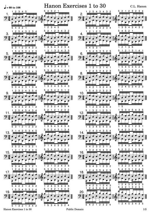 Hanon Exercises 1 to 30 Piano
