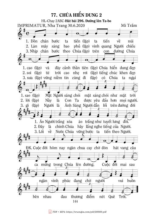Sheet nhạc PDF bài Chúa Hiển Dung -2
