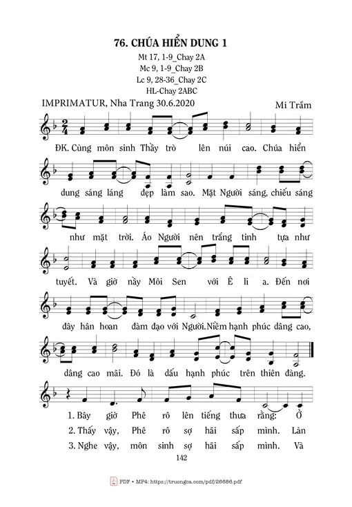 Sheet nhạc PDF bài Chúa Hiển Dung 1