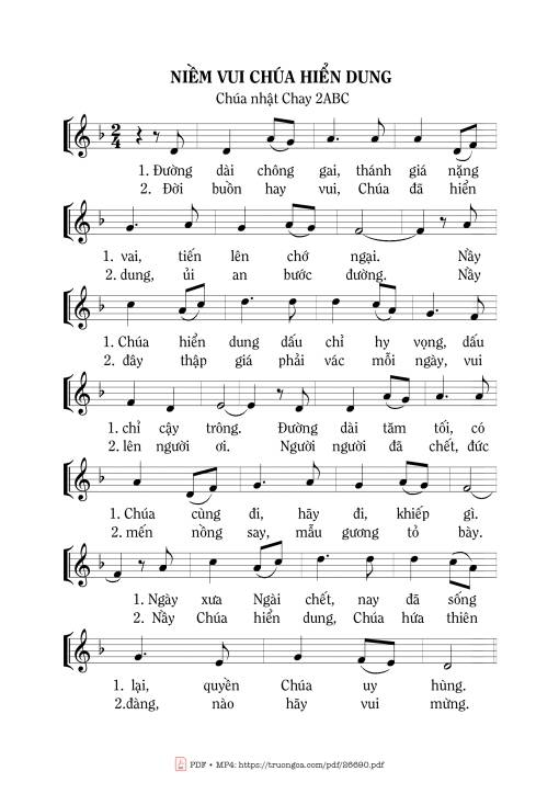 Sheet nhạc PDF bài Niềm Vui Chúa Hiển Dung