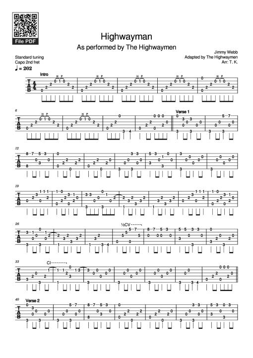 Highwayman Guitar TAB