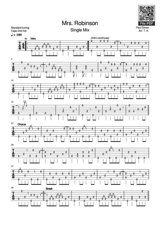 Mrs. Robinson Guitar TAB