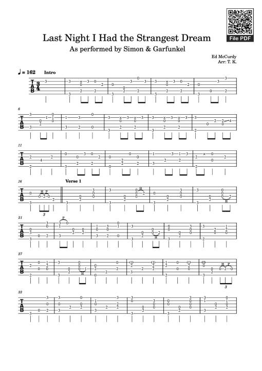Last Night I Had the Strangest Dream Guitar TAB