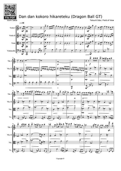 Sheet nhạc PDF bài Dan dan kokoro hikareteku (Dragon Ball GT)