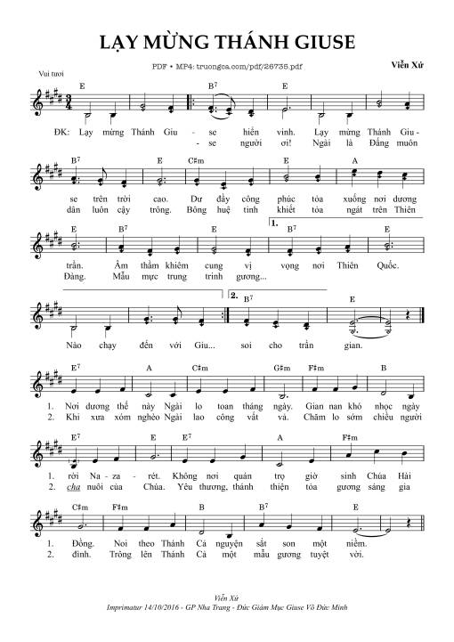Sheet nhạc PDF bài Lạy Mừng Thánh Giuse