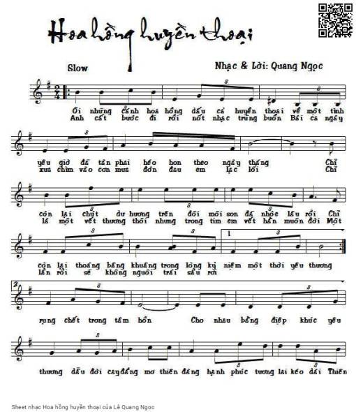 Sheet nhạc PDF bài Hoa hồng huyền thoại