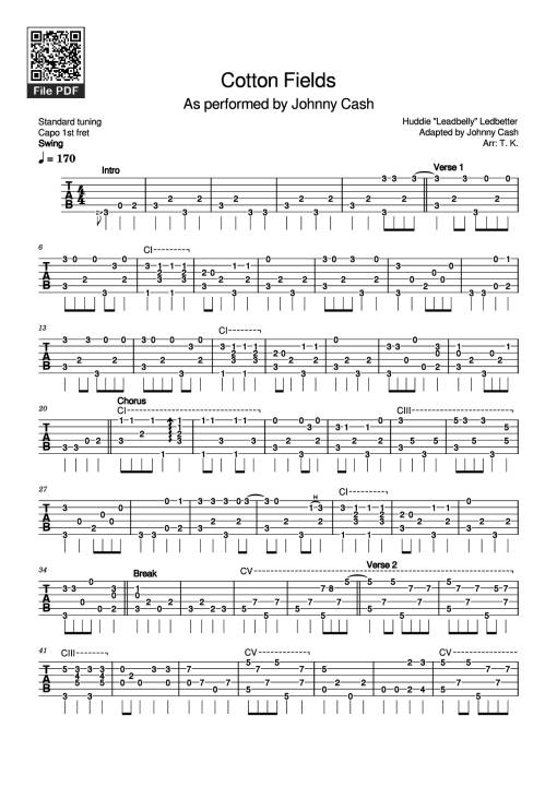 Cotton Fields Guitar TAB