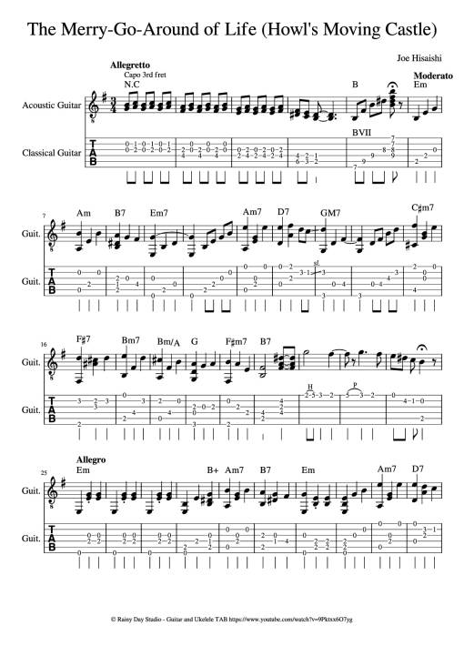 The Merry-Go-Around of Life (Howl's Moving Castle) Guitar TAB