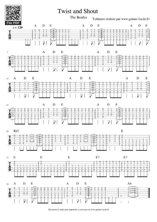 Twist and Shout Guitar TAB